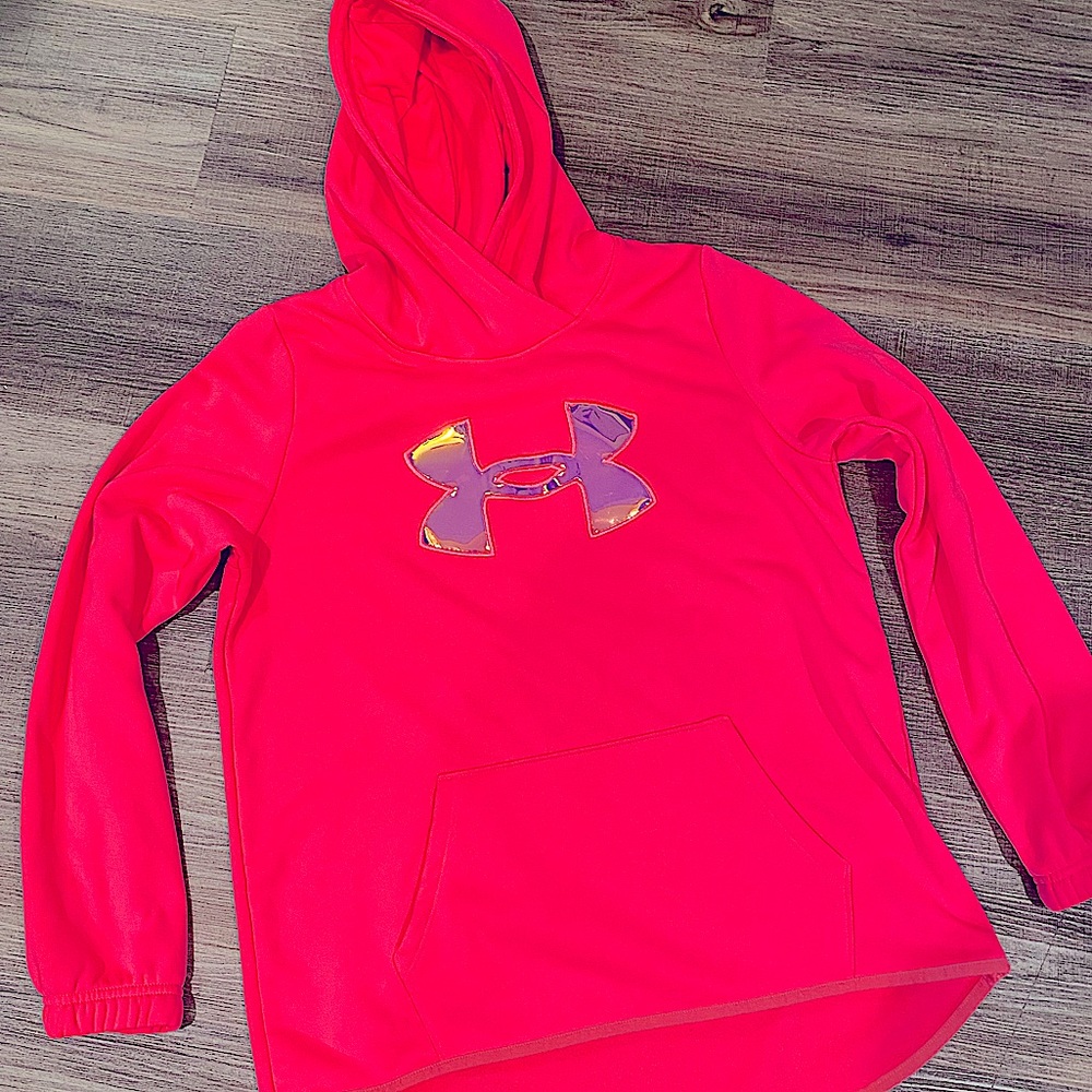 Youth‎ Under Armour Hot Pink Hoodie Sweatshirt with Iridescent Logo Size L